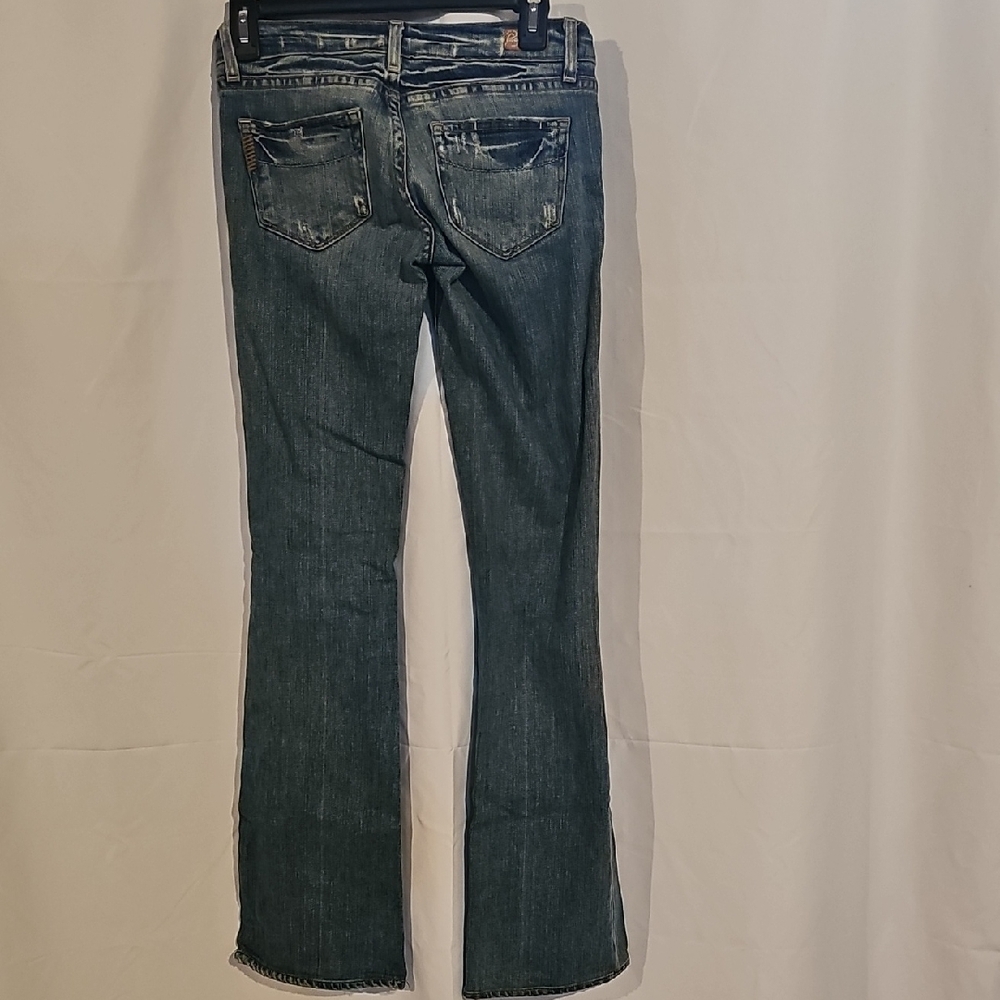 PAIGE Blue Boot Cut Denim with Faded Details - Picture 5 of 11